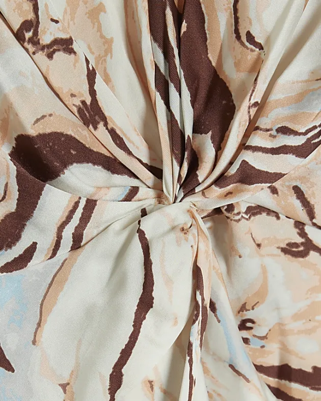 River Island Beige Satin Marble print Shift Mini Dress< Dresses