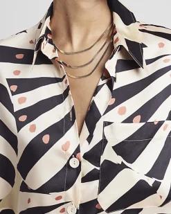 River Island Beige satin stripe oversized shirt< Co-ord Sets