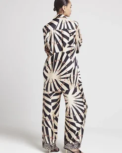 River Island Beige satin stripe oversized shirt< Co-ord Sets