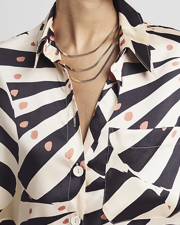 River Island Beige satin stripe oversized shirt< Co-ord Sets