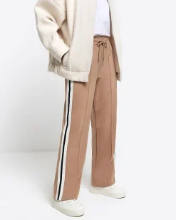 River Island Beige side stripe wide leg joggers< Trousers