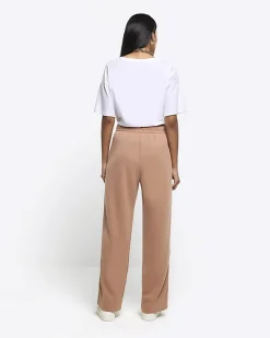 River Island Beige side stripe wide leg joggers< Trousers