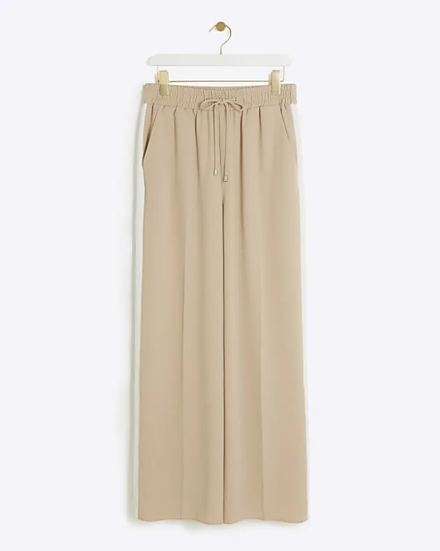 River Island Beige side stripe wide leg joggers< Trousers