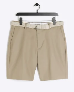 River Island Beige slim fit belted chino shorts< Shorts