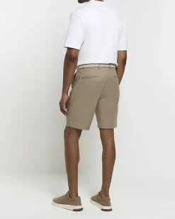 River Island Beige slim fit belted chino shorts< Shorts