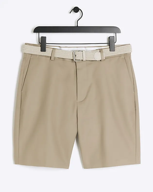 River Island Beige slim fit belted chino shorts< Shorts
