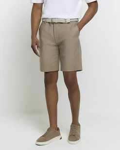 River Island Beige slim fit belted chino shorts< Shorts