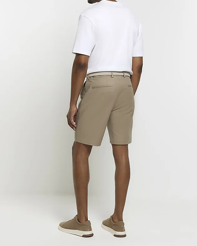 River Island Beige slim fit belted chino shorts< Shorts