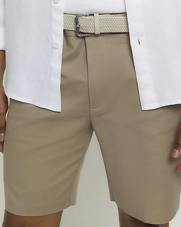 River Island Beige slim fit belted chino shorts< Shorts