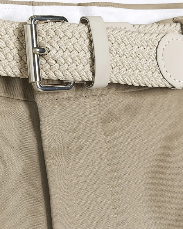 River Island Beige slim fit belted chino shorts< Shorts