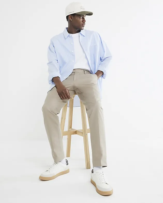 River Island Beige slim fit smart chino trousers< Trousers