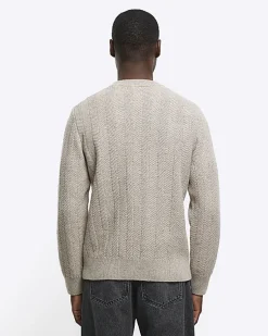 River Island Beige slim fit wool blend crew jumper< Jumpers & Cardigans