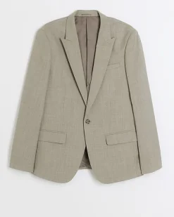 River Island Beige slim fit wool blend suit jacket< Suits