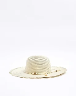 River Island Beige straw beaded hat< Accessories