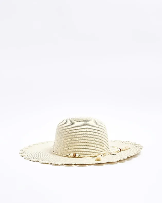 River Island Beige straw beaded hat< Accessories
