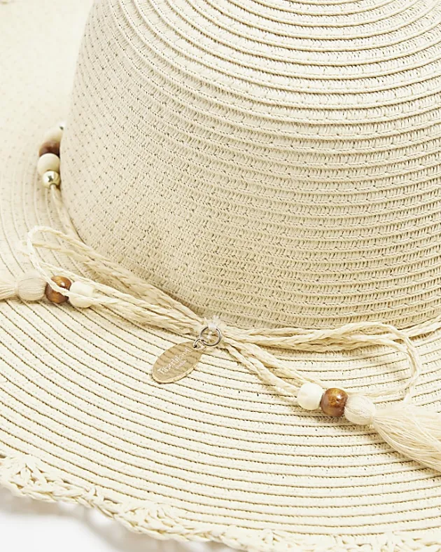 River Island Beige straw beaded hat< Accessories