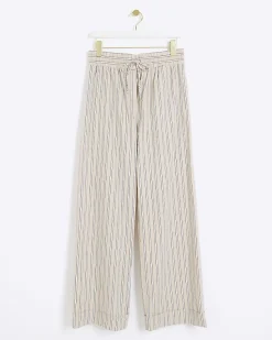 River Island Beige stripe straight pull on trousers< Trousers