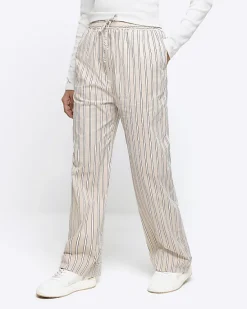 River Island Beige stripe straight pull on trousers< Trousers
