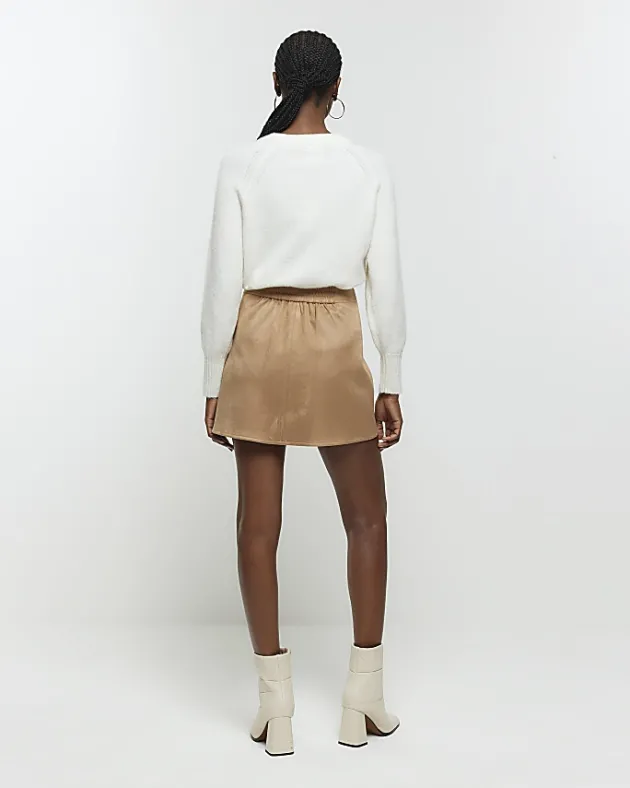 River Island Beige suedette elasticated mini skirt< Skirts