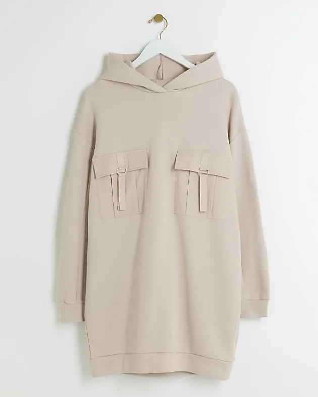 River Island Beige utility hooded sweatshirt mini dress< Dresses