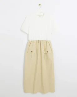 River Island Beige utility hybrid t-shirt midi dress< Dresses
