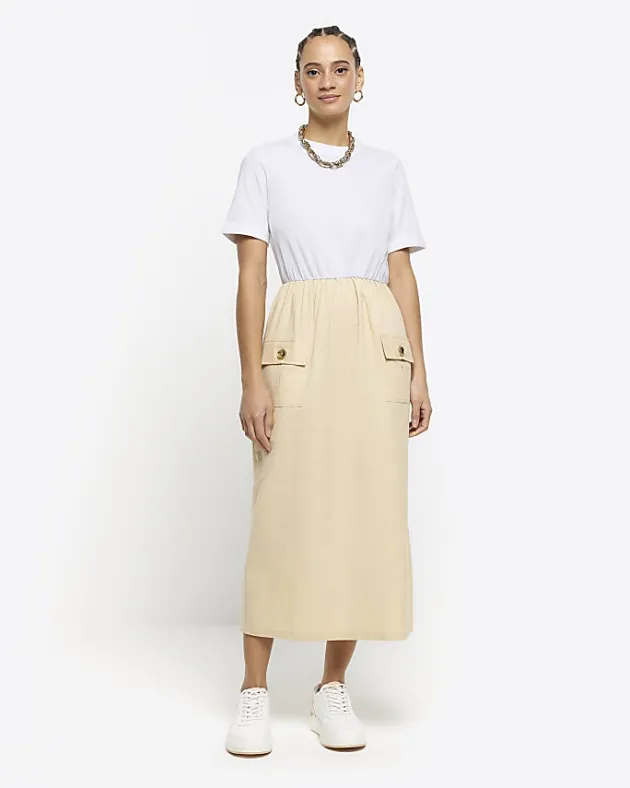 River Island Beige utility hybrid t-shirt midi dress< Dresses