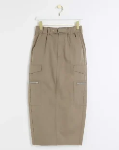 River Island Beige zip pencil midi skirt< Skirts