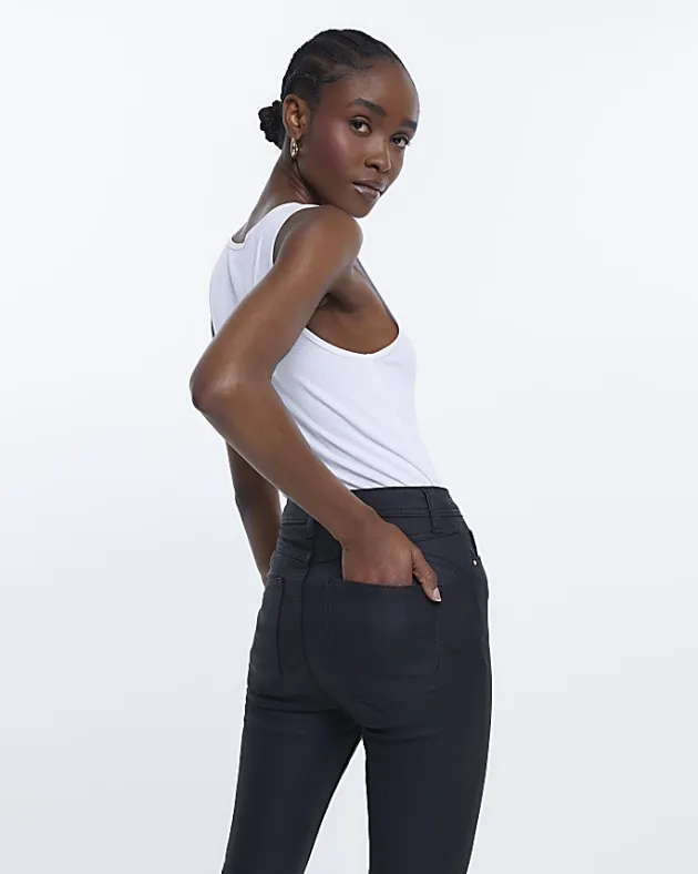 River Island coated high waisted flared jeans< Jeans