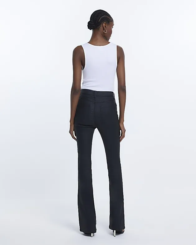 River Island coated high waisted flared jeans< Jeans
