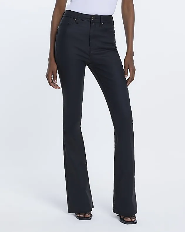 River Island coated high waisted flared jeans< Jeans