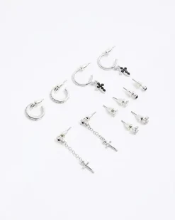 River Island cross stud and hoop earrings multipack< Jewellery