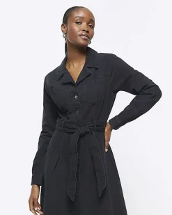 River Island denim belted midi shirt dress< Dresses