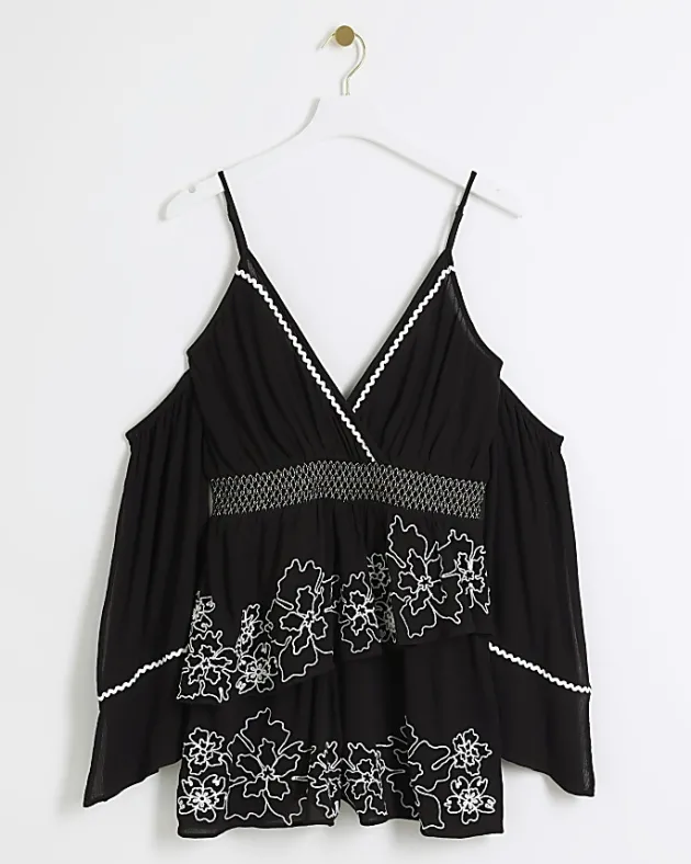 River Island embroidered cold shoulder playsuit< Jumpsuits & Playsuits