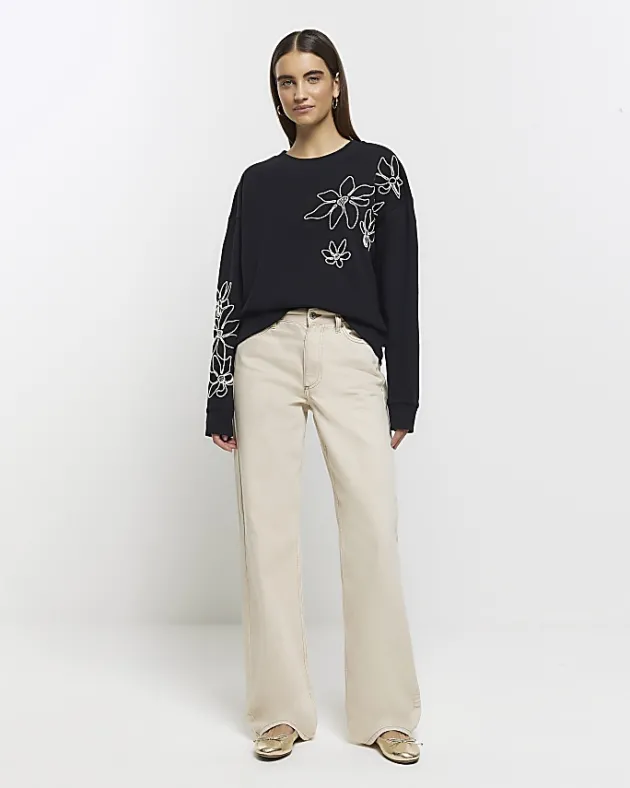 River Island embroidered floral sweatshirt< Loungewear
