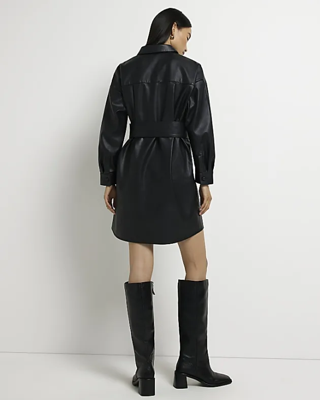 River Island faux leather mini shirt dress< Dresses