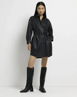 River Island faux leather mini shirt dress< Dresses