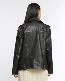 River Island faux leather Oversized Biker Jacket< Coats & Jackets