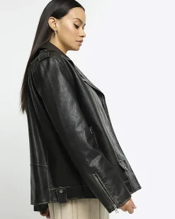 River Island faux leather Oversized Biker Jacket< Coats & Jackets