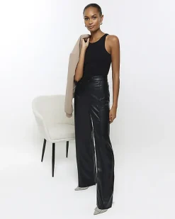 River Island faux leather straight leg trousers< Trousers