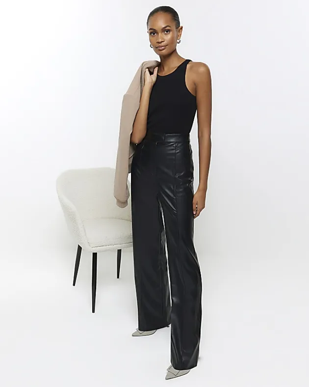 River Island faux leather straight leg trousers< Trousers