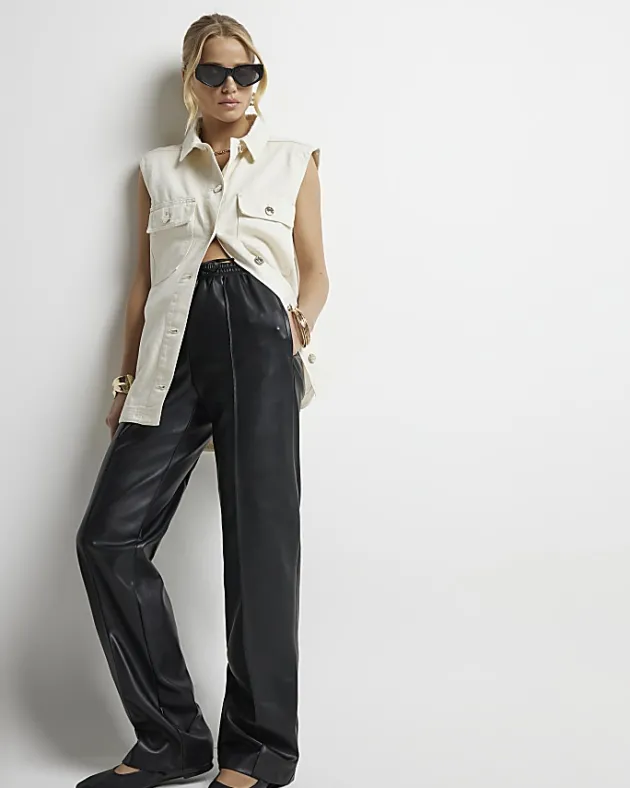 River Island faux leather wide leg trousers< Trousers