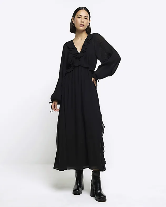 River Island frill plisse sleeve swing midi dress< Dresses