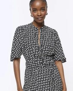 River Island geometric belted midi shirt dress< Dresses
