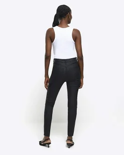 River Island high waisted coated cargo skinny jeans< Jeans