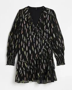River Island jacquard printed wrap mini dress< Dresses
