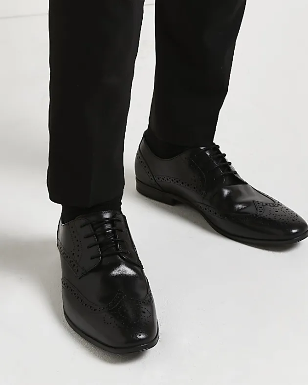 River Island leather lace up brogue derby shoes< Big & Tall