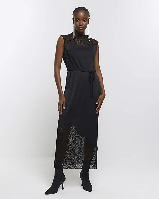 River Island plisse lace slip midi dress< Dresses