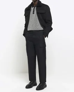 River Island Regular Fit Diamond Jacquard Polo< Polo Shirts
