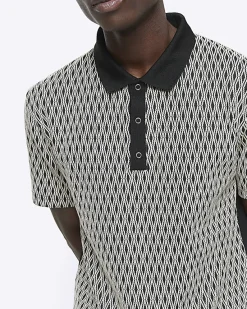 River Island Regular Fit Diamond Jacquard Polo< Polo Shirts