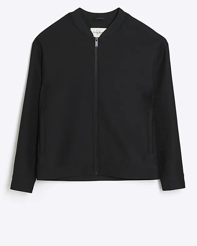 River Island regular fit plisse zip bomber jacket< Matching Sets